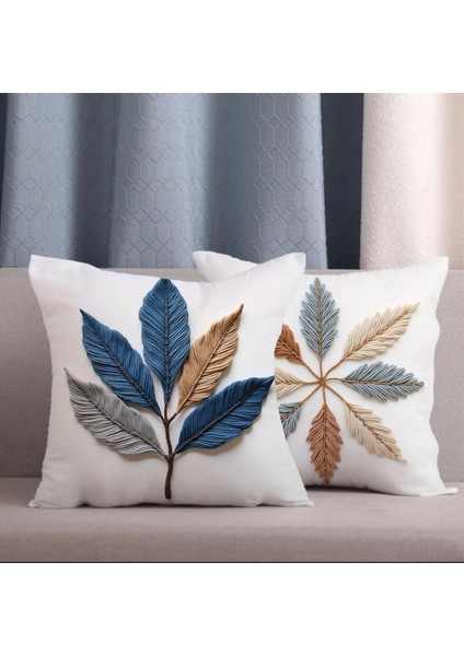 4 Lü Kombin Punch Nakış Desen Krem Zemin Yaprak Temalı Dijital Baskılı Kırlent Kılıfı fiyatları