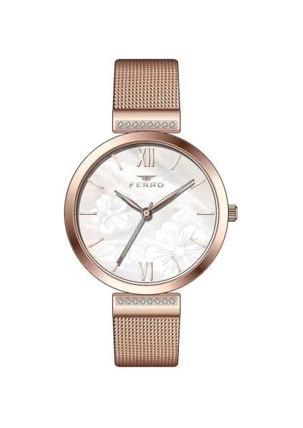 Ferro Rose Renk Hasır Kordonlu Kadın Kol Saati TH-F21209C-C