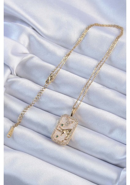 316L Çelik Zincir Altın Renk Zirkon Taşlı Boğa Figürlü Tarot Kolye - TJ-BKO9235 fiyatları