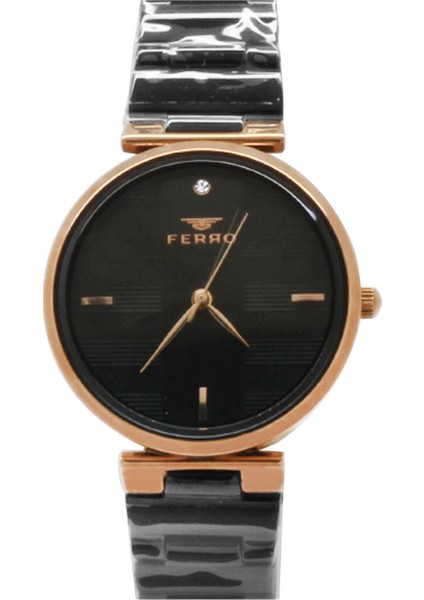 Ferro Siyah Renk Hasır Kordonlu Kadın Kol Saati TH-F21120A-R