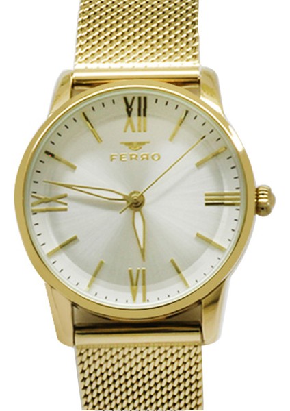Ferro Altın Renk Hasır Kordonlu Kadın Kol Saati TH-F21182C-B