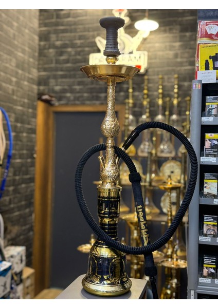 Khalil Mamoun Mısırlı Nargile Takımı Döküm Şık Tasarım Altın Renk