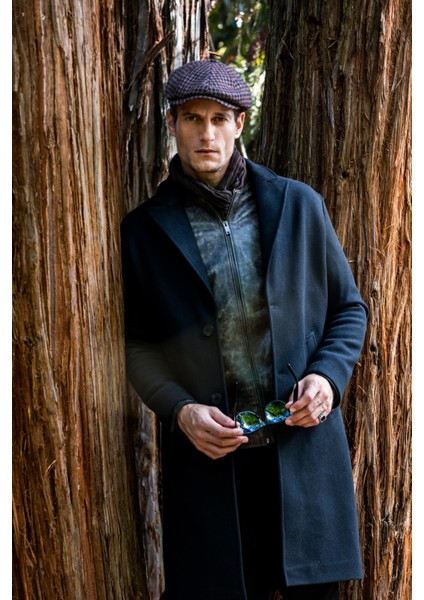 Erkek Regular Fit Düğmeli Cepli Kışlık Astarlı Klasik Uzun Kaşe Kaban