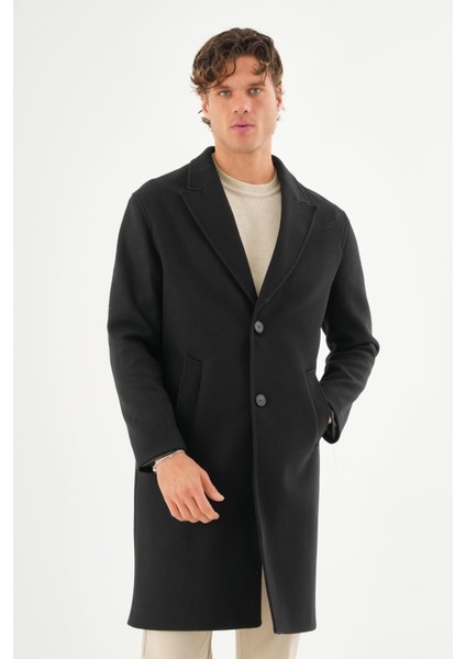 Erkek Regular Fit Düğmeli Cepli Kışlık Astarlı Klasik Uzun Kaşe Kaban