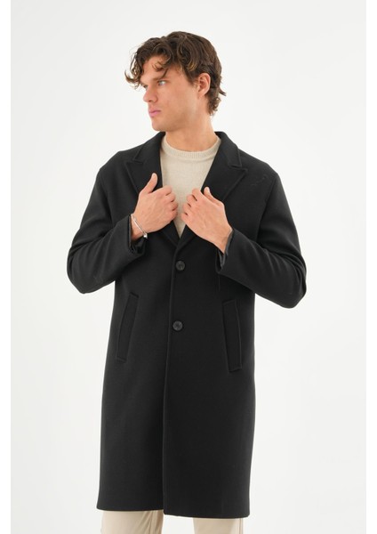 Erkek Regular Fit Düğmeli Cepli Kışlık Astarlı Klasik Uzun Kaşe Kaban