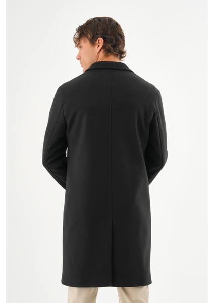 Erkek Regular Fit Düğmeli Cepli Kışlık Astarlı Klasik Uzun Kaşe Kaban