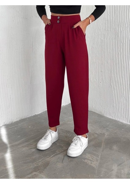 Örme Krep Pantolon Çift Düğmeli Bordo indirimleri