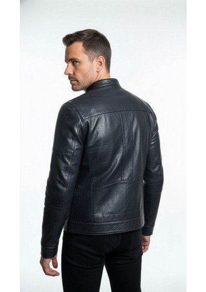 Hakiki Deri Jumbo Erkek Ceket – Siyah, Dik Yaka, Fermuarlı Model fiyatları