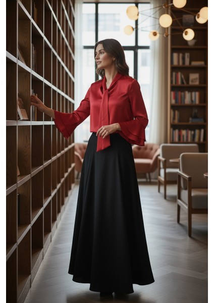 Büyük Beden Kadın Saten Bluz- Fiyonk Detaylı fiyatları