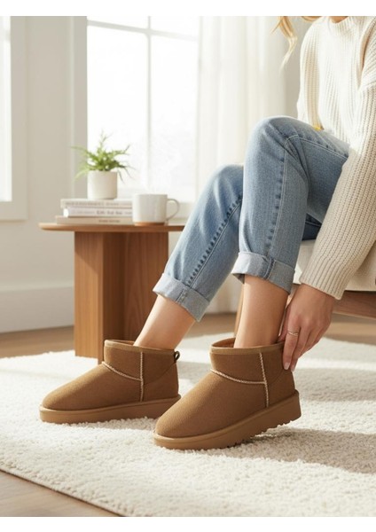 Kız Çocuk Taba Kalın Poli Taban Içi Kürklü Süet Görünümlü Mini Bot modelleri