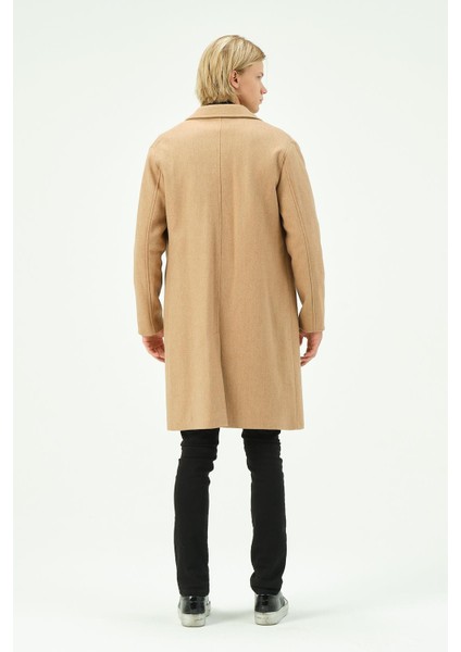 Erkek Regular Fit Düğmeli Cepli Kışlık Astarlı Klasik Uzun Kaşe Kaban