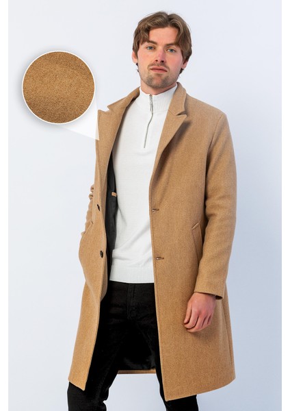 Erkek Regular Fit Düğmeli Cepli Kışlık Astarlı Klasik Uzun Kaşe Kaban