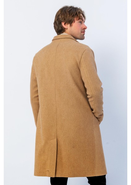 Erkek Regular Fit Düğmeli Cepli Kışlık Astarlı Klasik Uzun Kaşe Kaban