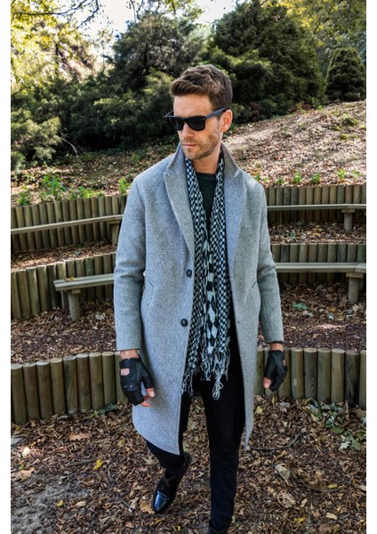 Erkek Regular Fit Düğmeli Cepli Kışlık Astarlı Klasik Uzun Kaşe Kaban