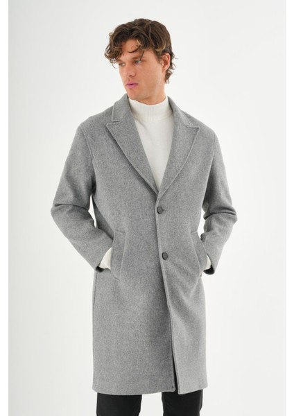 Erkek Regular Fit Düğmeli Cepli Kışlık Astarlı Klasik Uzun Kaşe Kaban