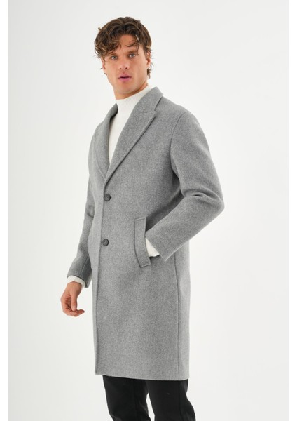 Erkek Regular Fit Düğmeli Cepli Kışlık Astarlı Klasik Uzun Kaşe Kaban