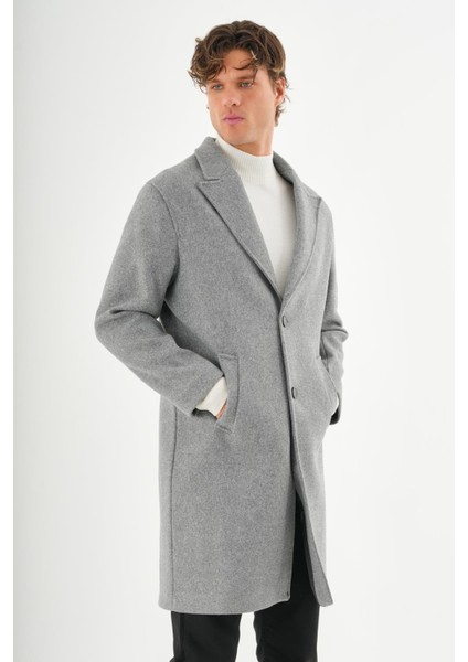 Erkek Regular Fit Düğmeli Cepli Kışlık Astarlı Klasik Uzun Kaşe Kaban