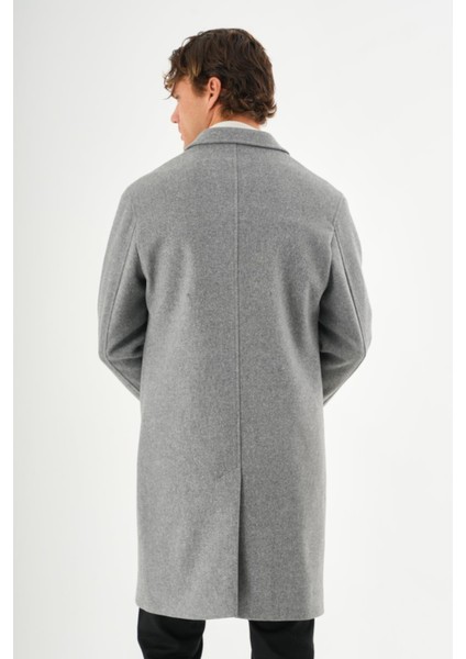 Erkek Regular Fit Düğmeli Cepli Kışlık Astarlı Klasik Uzun Kaşe Kaban