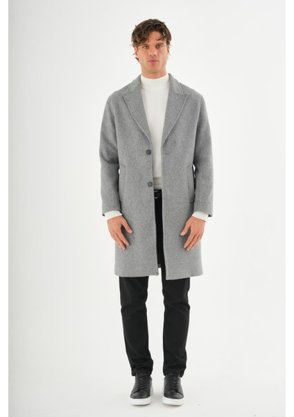 Erkek Regular Fit Düğmeli Cepli Kışlık Astarlı Klasik Uzun Kaşe Kaban