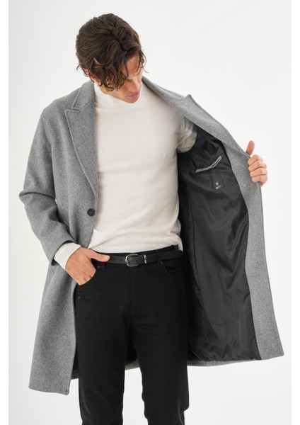 Erkek Regular Fit Düğmeli Cepli Kışlık Astarlı Klasik Uzun Kaşe Kaban