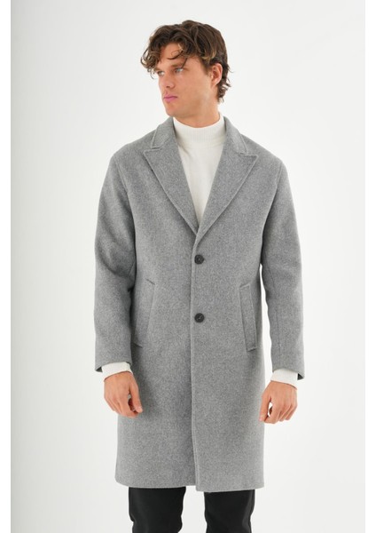 Erkek Regular Fit Düğmeli Cepli Kışlık Astarlı Klasik Uzun Kaşe Kaban