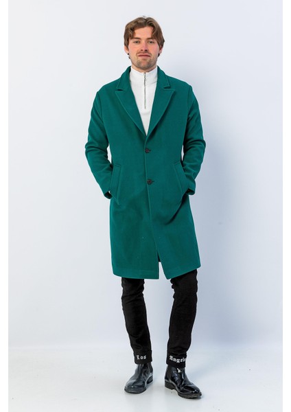 Erkek Regular Fit Düğmeli Cepli Kışlık Astarlı Klasik Uzun Kaşe Kaban