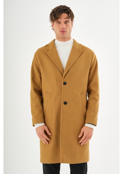 Erkek Regular Fit Düğmeli Cepli Kışlık Astarlı Klasik Uzun Kaşe Kaban