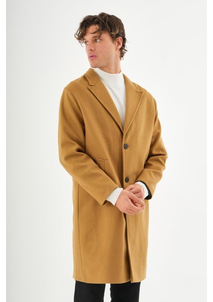 Erkek Regular Fit Düğmeli Cepli Kışlık Astarlı Klasik Uzun Kaşe Kaban