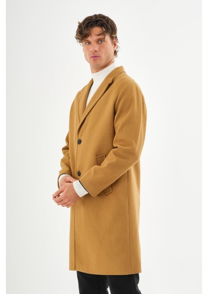 Erkek Regular Fit Düğmeli Cepli Kışlık Astarlı Klasik Uzun Kaşe Kaban