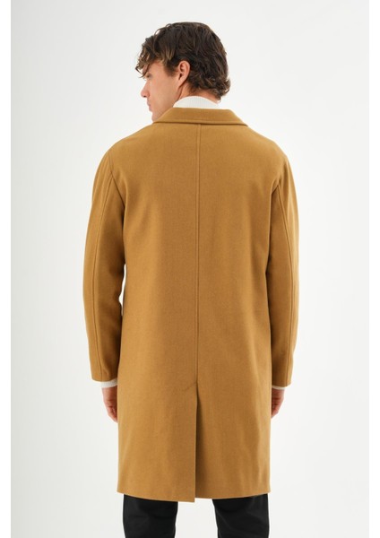 Erkek Regular Fit Düğmeli Cepli Kışlık Astarlı Klasik Uzun Kaşe Kaban