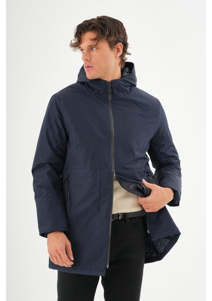Erkek Regular Fit Kapüşonlu Fermuarlı Çok Cepli Kışlık Klasik Mont