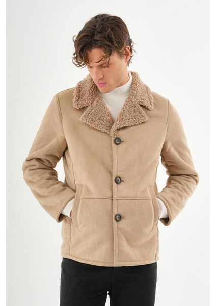 Erkek İçi Kürklü Regular Fit Süet Kışlık Mont