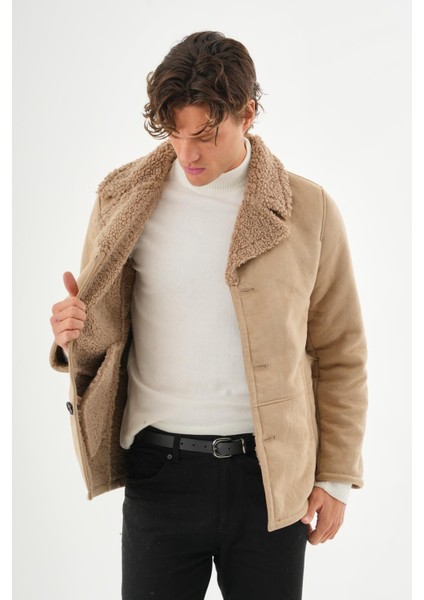 Erkek İçi Kürklü Regular Fit Süet Kışlık Mont