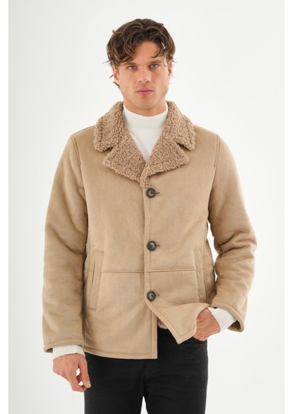 Erkek İçi Kürklü Regular Fit Süet Kışlık Mont