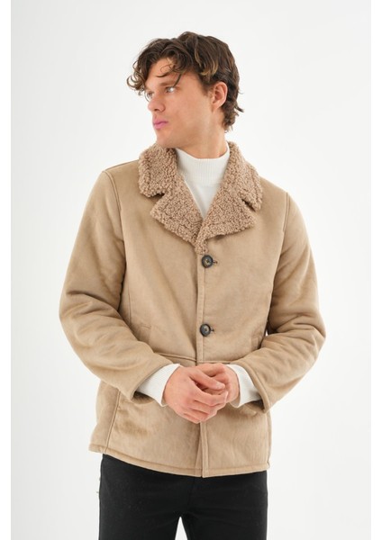 Erkek İçi Kürklü Regular Fit Süet Kışlık Mont
