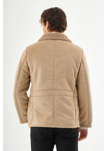 Erkek İçi Kürklü Regular Fit Süet Kışlık Mont