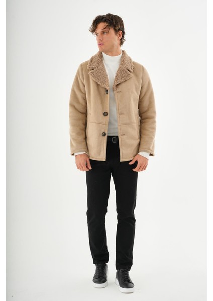 Erkek İçi Kürklü Regular Fit Süet Kışlık Mont