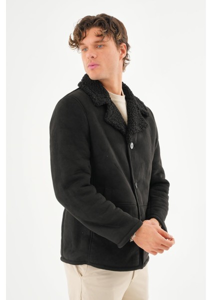 Erkek İçi Kürklü Regular Fit Süet Kışlık Mont