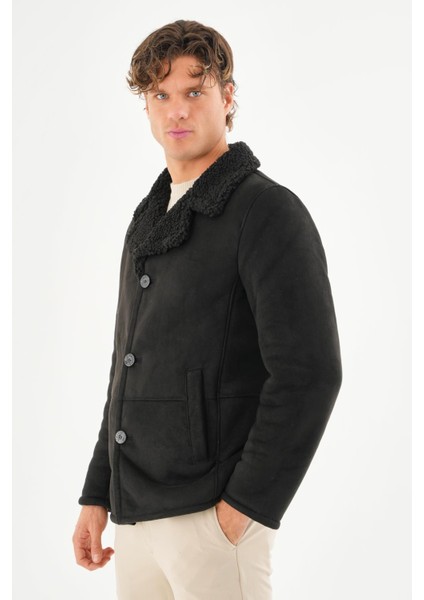 Erkek İçi Kürklü Regular Fit Süet Kışlık Mont