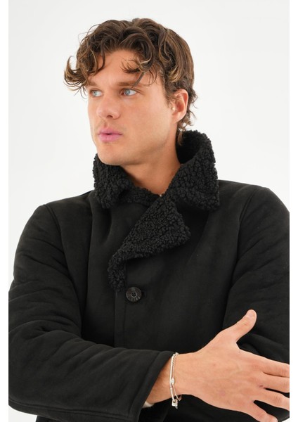 Erkek İçi Kürklü Regular Fit Süet Kışlık Mont