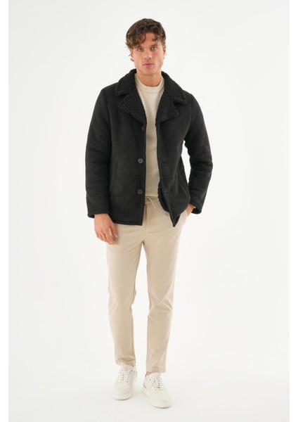 Erkek İçi Kürklü Regular Fit Süet Kışlık Mont