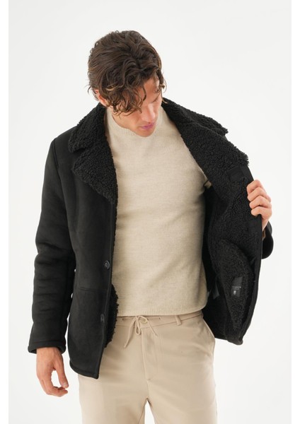 Erkek İçi Kürklü Regular Fit Süet Kışlık Mont