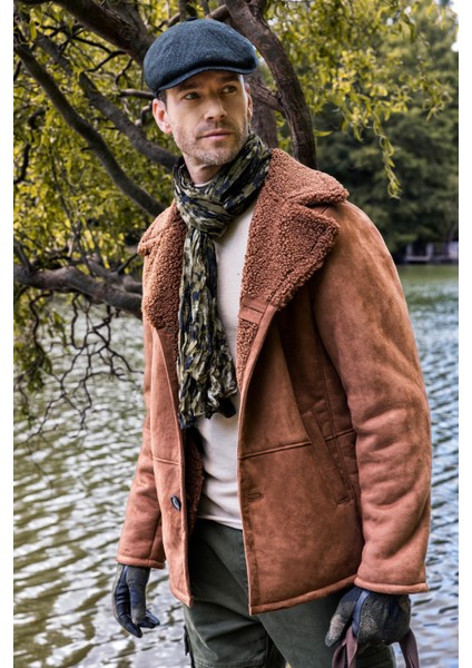 Erkek İçi Kürklü Regular Fit Süet Kışlık Mont