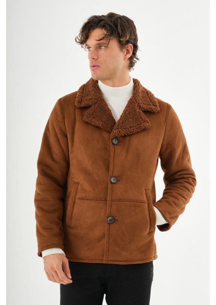 Erkek İçi Kürklü Regular Fit Süet Kışlık Mont