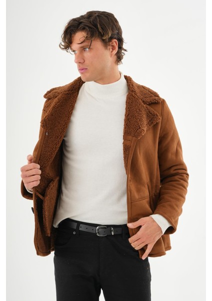 Erkek İçi Kürklü Regular Fit Süet Kışlık Mont