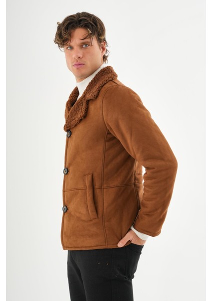 Erkek İçi Kürklü Regular Fit Süet Kışlık Mont