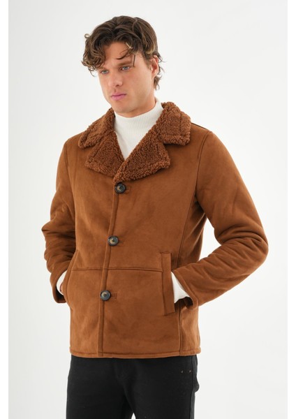Erkek İçi Kürklü Regular Fit Süet Kışlık Mont