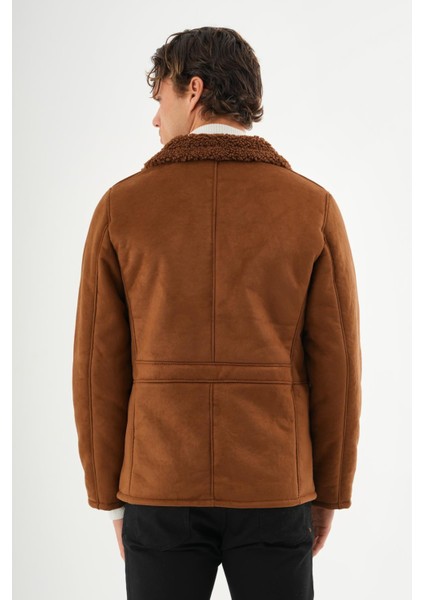 Erkek İçi Kürklü Regular Fit Süet Kışlık Mont