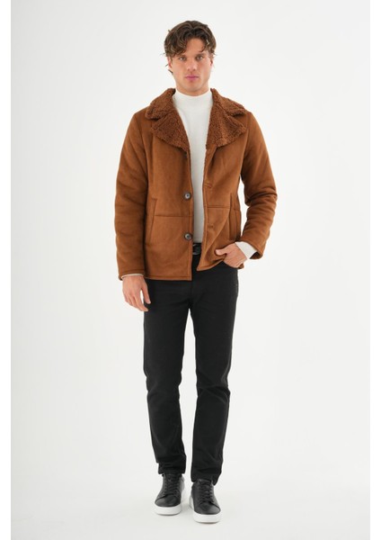 Erkek İçi Kürklü Regular Fit Süet Kışlık Mont