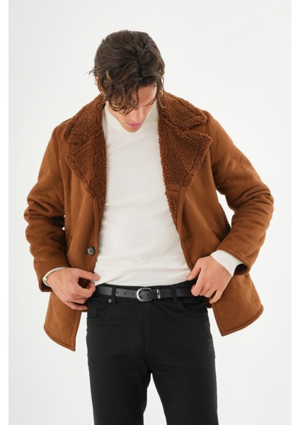 Erkek İçi Kürklü Regular Fit Süet Kışlık Mont